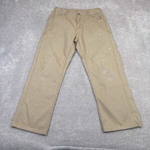 Berne Pants Mens 32x32 Tan‎ Khaki Canvas Carpenter Workwear Utility Distressed
